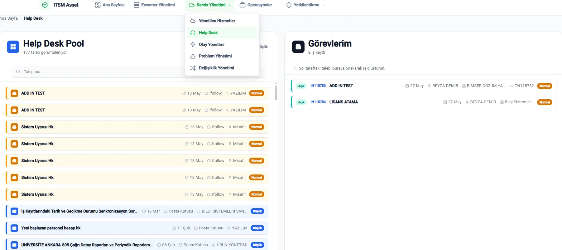 iFollow ITSM — Help Desk talep havuzu ve Görevlerim paneli